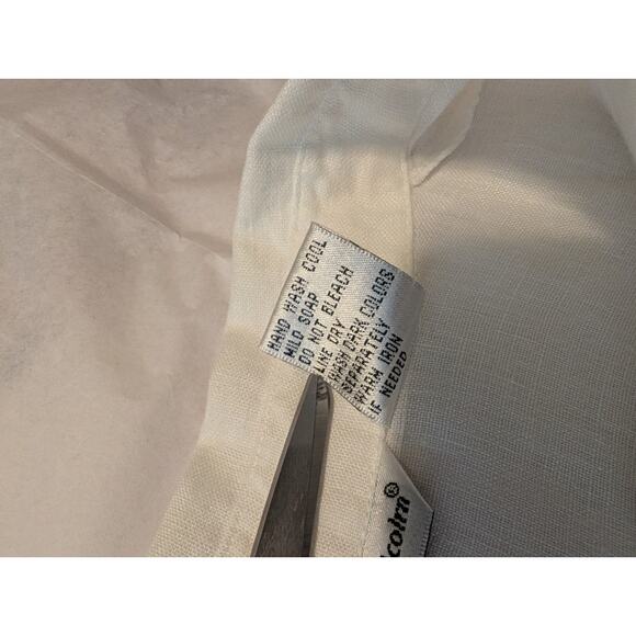 Vtg Richard Malcolm Irish Linen Ecru Embroidered Flowers Button Front Shirt Sz M - Picture 5 of 11